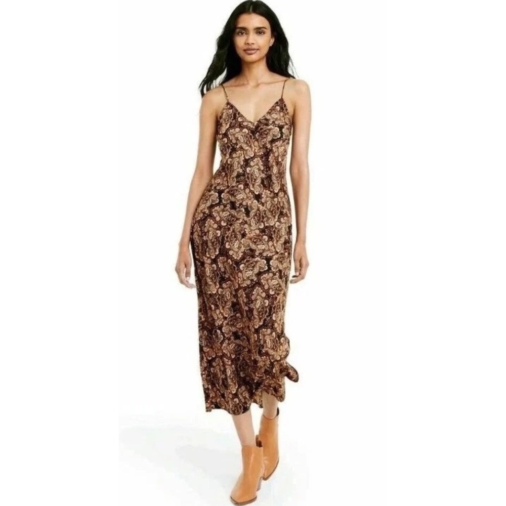 Nili Lotan x Target Brown Paisley Slip Dress Midi V-Neck XL RN17730